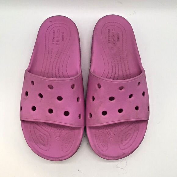 CROCS Iconic Comfort Women's 10 Jibbitz Ready Strap Sandals Hot Pink Slides - Picture 5 of 10